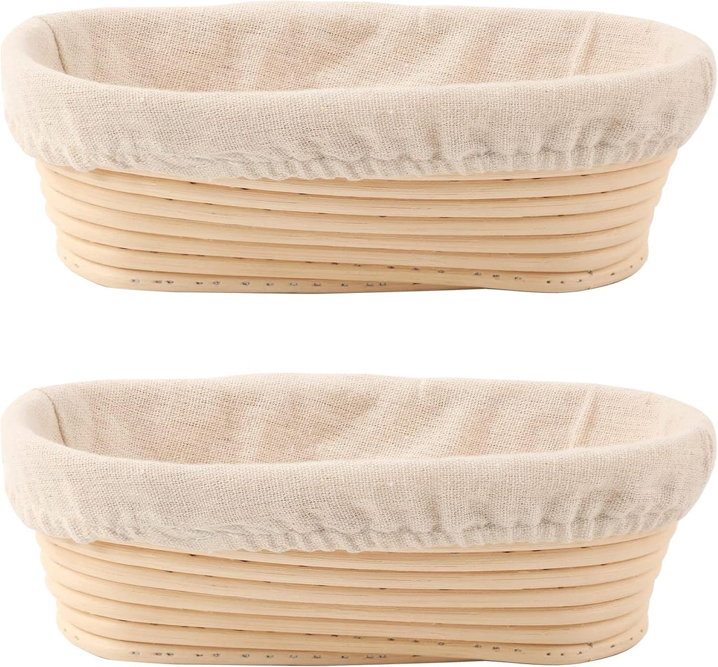 Bread Proofing Baskets Set of 2 10 inch Oval Shaped Dough Proofing Bowls w/Liners Perfect for Professional & Home Sourdough Bread Baking