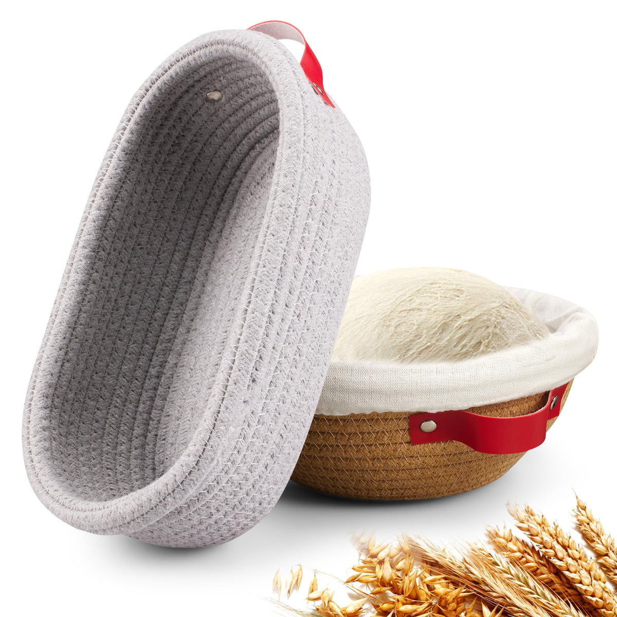 Banneton Bread Proofing Basket Banneton Basket Set Sourdough Proofing Basket Round Proofing Bowls Handmade Rattan Baskets and Liners (Round 9 inch set of 2)