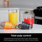 Wyciskarka do soku Ninja JC151 NeverClog Cold Press, wydajna wolnoobrotowa wyciskarka z całkowitą kontrolą miąższu, blatowa, elektryczna, 2 funkcje miąższu, można myć w zmywarce, 2. generacja, węglowa