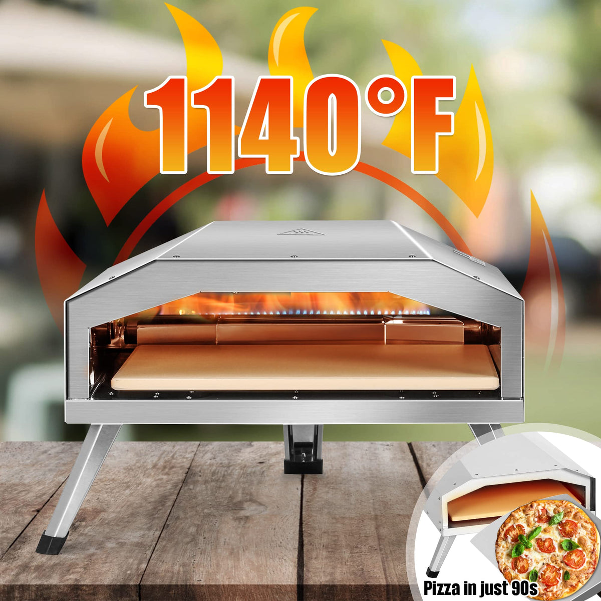 BIG HORN Gas Pizza Oven, 12 inch Portable Stainless Steel Propane Pizza Oven, Outdoor Pizza Maker with Stone for Baked Pizza