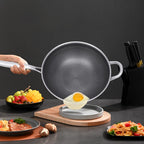12-calowa patelnia wok ze stali nierdzewnej z pokrywką, powłoka plastra miodu, woki i patelnie do smażenia, nieprzywierający wok, zestaw indukcyjny, chiński wok, bez powłoki chemicznej, do indukcji, elektryczności, gazu, halogenu