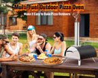 Wielopaliwowy piec do pizzy na zewnątrz, 12-calowy przenośny piec do pizzy opalany drewnem i gazem z termometrem, wężem gazowym i kamieniem do pizzy, nagrzewa się do 1000°F, piec do pizzy ze stali nierdzewnej do ogrodu lub na kemping (czarny)