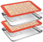 Stainless Steel Baking Sheet Tray Cooling Rack with Silicone Baking Mat Set, Cookie Pan with Cooling Rack, Set of 6 (2 Sheets + 2 Racks + 2 Mats), Size 16 x 12 x 1 Inch, Easy Clean