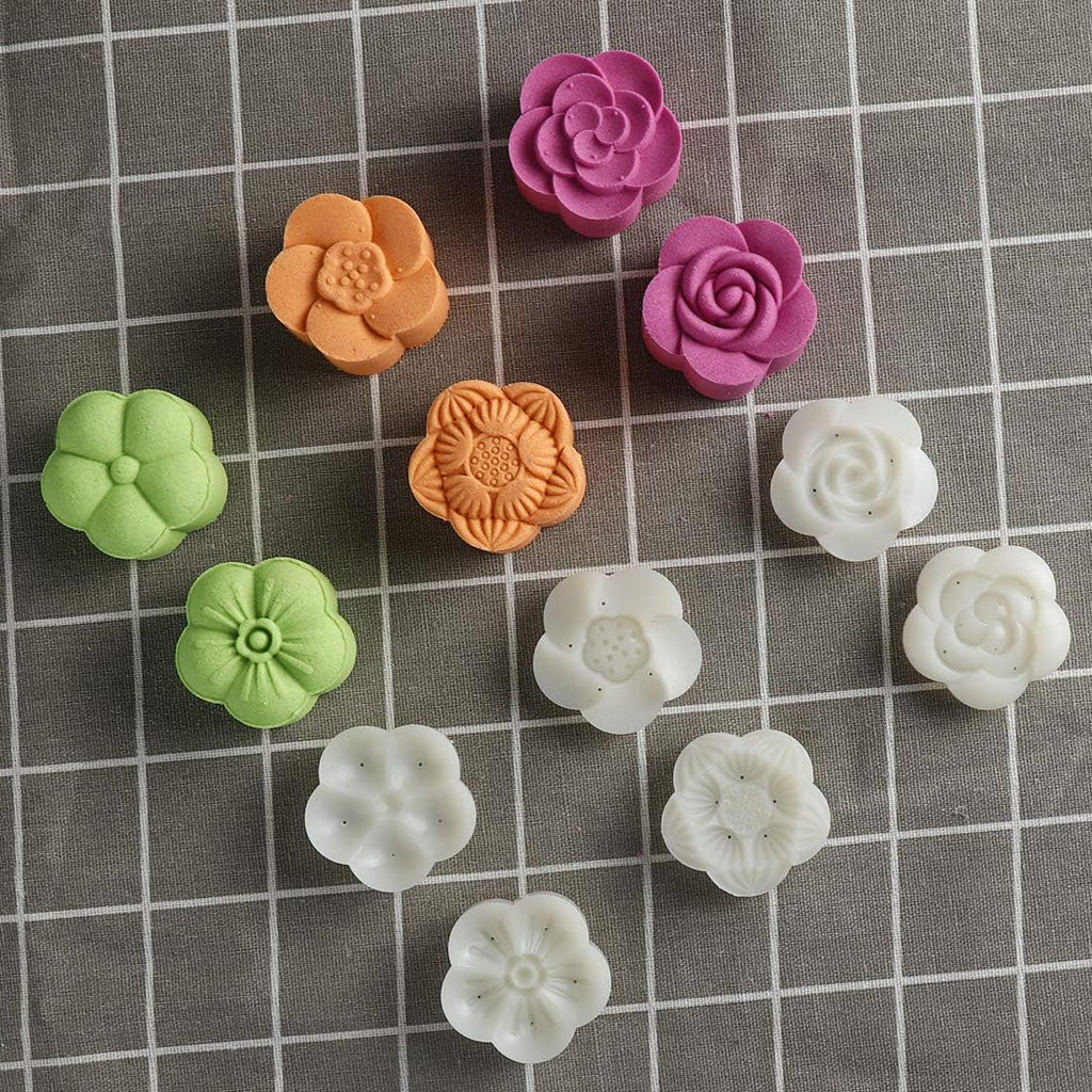 Moon Cake Mold Chinese Mid-autumn Festival Cookie Stamp Set, Thickness Adjustable 50g 6 Stamps Mooncake Shortbread Press DIY Decoration Hand Cutter Cake Polvoron Mold