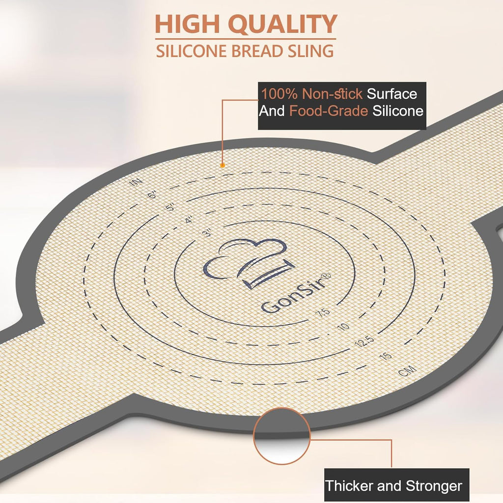 Silicone Bread Sling, 2 Pcs Non-Stick & Easy Clean Dutch Oven Baking Mat with Longer Handles, Silicone Baking Sling to Transfer SourDough Easily, Reusable Bread Mat Set with Storage Bracelets