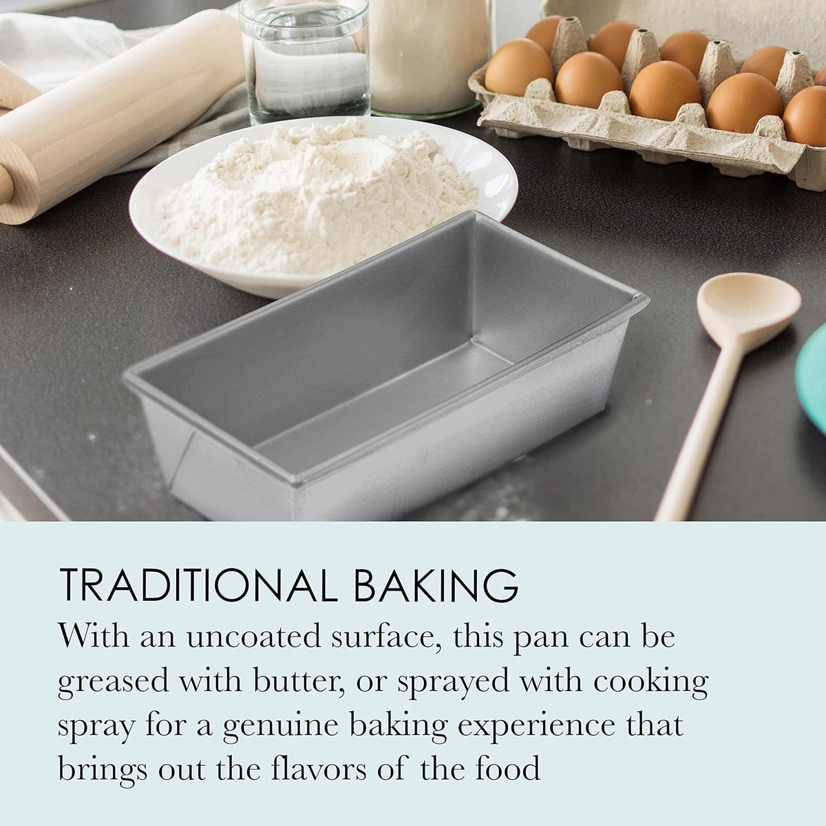 Chicago Metallic Commercial II 1-Pound Loaf Pan, Heavy-Weight Aluminized Steel, Professional Bread Baking Pan with Wire Reinforcement
