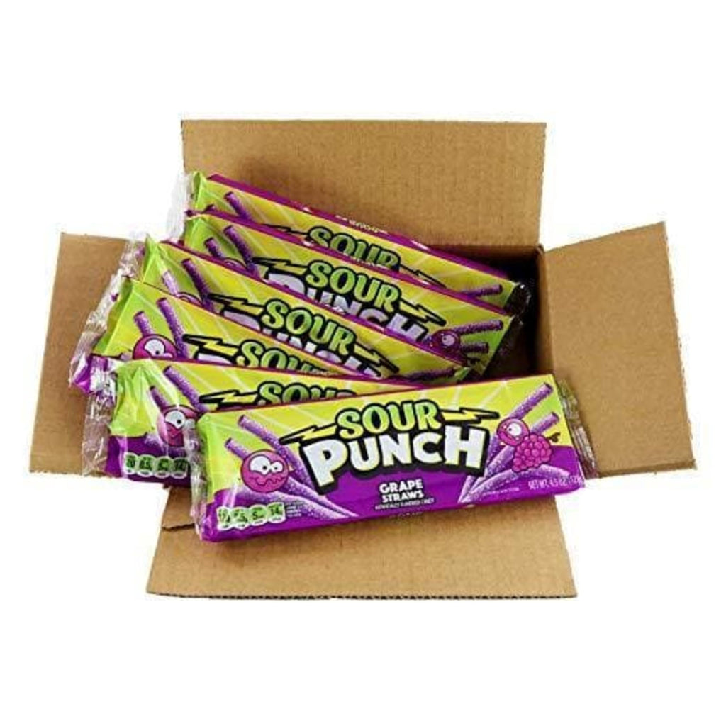 Sour Punch Straws, Sweet & Sour Flavored Soft, Chewy Candy, Tray, Blue Raspberry , 2 Ounce (Pack of 24)