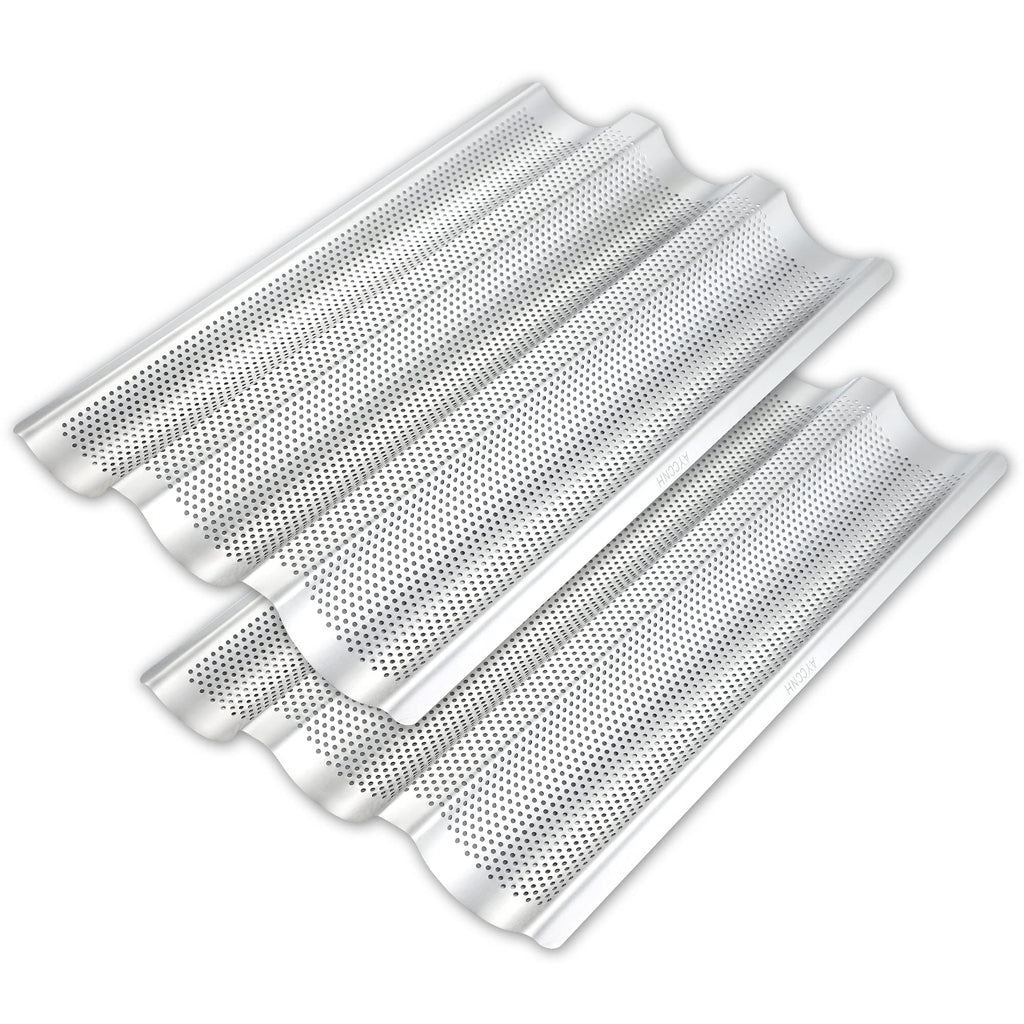 Stainless Steel French Baguette Bread Pan, Perforated Loaf Pans for Baking 15"x10", 3 Waves Toaster Oven Baking Tray (1 Pack)