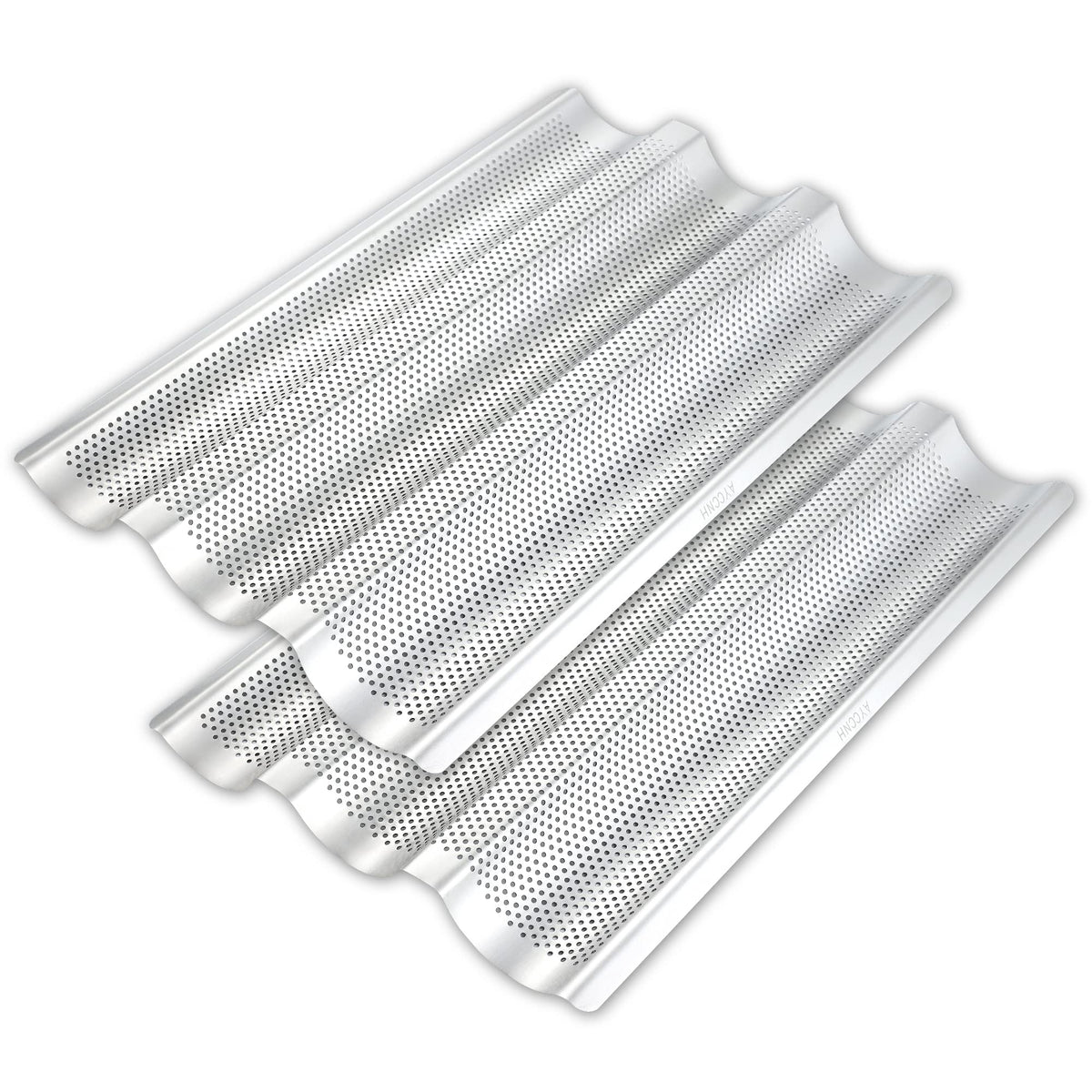Stainless Steel French Baguette Bread Pan, Perforated Loaf Pans for Baking 15"x10", 3 Waves Toaster Oven Baking Tray (1 Pack)