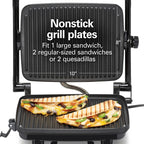 Сендвічниця Hamilton Beach Panini Press та електричний гриль для приміщень із кришкою, що замикається, відкривається на 180 градусів для будь-якої товщини кесадільї, бургерів тощо, антипригарні решітки 8" x 10", хром (25460AG)
