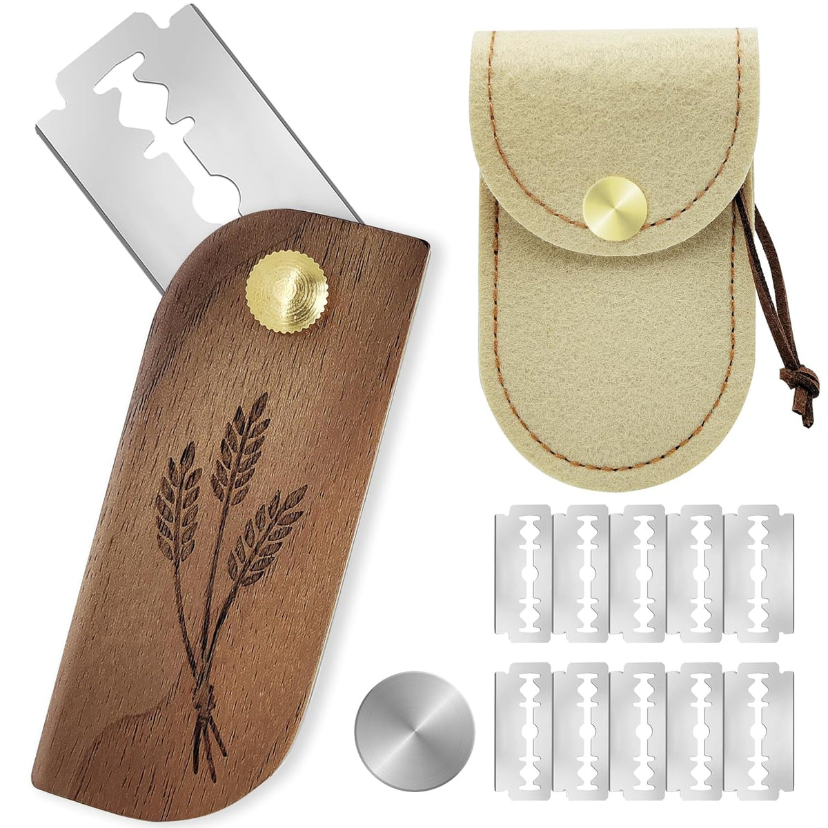 Magnetic Bread Lame Sourdough Scoring Tool Easy Scoring Knife for Bread Baking Scorer Cutter for Homemade Slashing with 10 Razor Blades - Storage Bag Included - Ergonomic Handle - Black Walnut