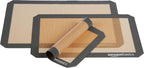 Amazon Basics Rectangular Silicone, Non-Stick, Food Safe Baking Mat, 9"x13", 9.9"x14.8", and 16.5"x11.6", Beige/Gray, Pack of 3