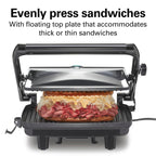 Сендвічниця Hamilton Beach Panini Press та електричний гриль для приміщень із кришкою, що замикається, відкривається на 180 градусів для будь-якої товщини кесадільї, бургерів тощо, антипригарні решітки 8" x 10", хром (25460AG)