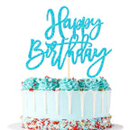 1 PCS Happy Birthday Cake Topper Glitter Cake Pick for Celebrating Anniversary Theme Party Cake Decorations Supplies Light Pink