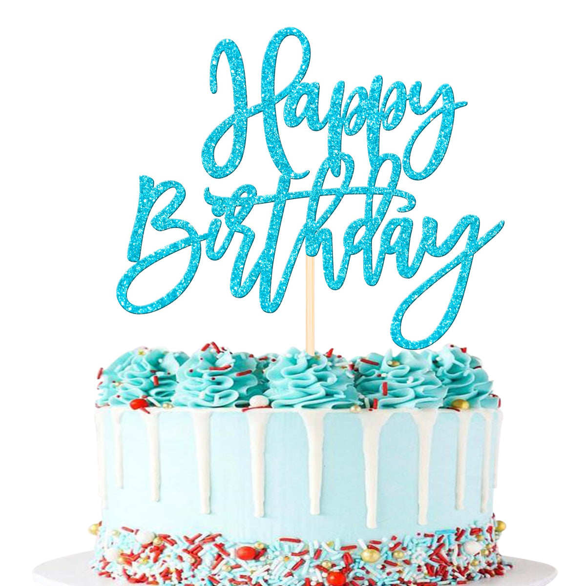 1 PCS Happy Birthday Cake Topper Glitter Cake Pick for Celebrating Anniversary Theme Party Cake Decorations Supplies Light Pink