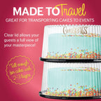 10 - 11" Plastic Disposable Cake Containers Carriers With Dome Lids And Cake Boards [5 Pack] And Cake Server | Round Bundt Cake Boxes / Cover | 2-3 Layer Cake Holder Display Containers For Transport