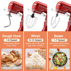 CEBORY 3-IN-1 Electric Stand Mixer, 6.5QT Bowl 10-Speed Kitchen Mixer, Household Food Mixers include Dough Hook, Beater and Whisk, Bread Cake Mixer for Baking and Most Home Cooks, Red