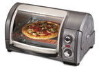 Hamilton Beach Easy Reach 4-Slice Countertop Toaster Oven With Roll-Top Door, 1200 W, Pasuje do pizzy 9”, 3 funkcje pieczenia: pieczenie, grillowanie i tostowanie, Srebrny (31344DA)