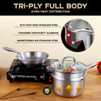 Leetaltree 3-Ply Stainless Steel Cookware Set - 1.5 Quart Saucepan with Steamer Basket & 7" Fry Pan, Multipurpose Sauce Pot with Two-Size Drainage Holes Lid, Induction Oven Safe, Pots and Pans
