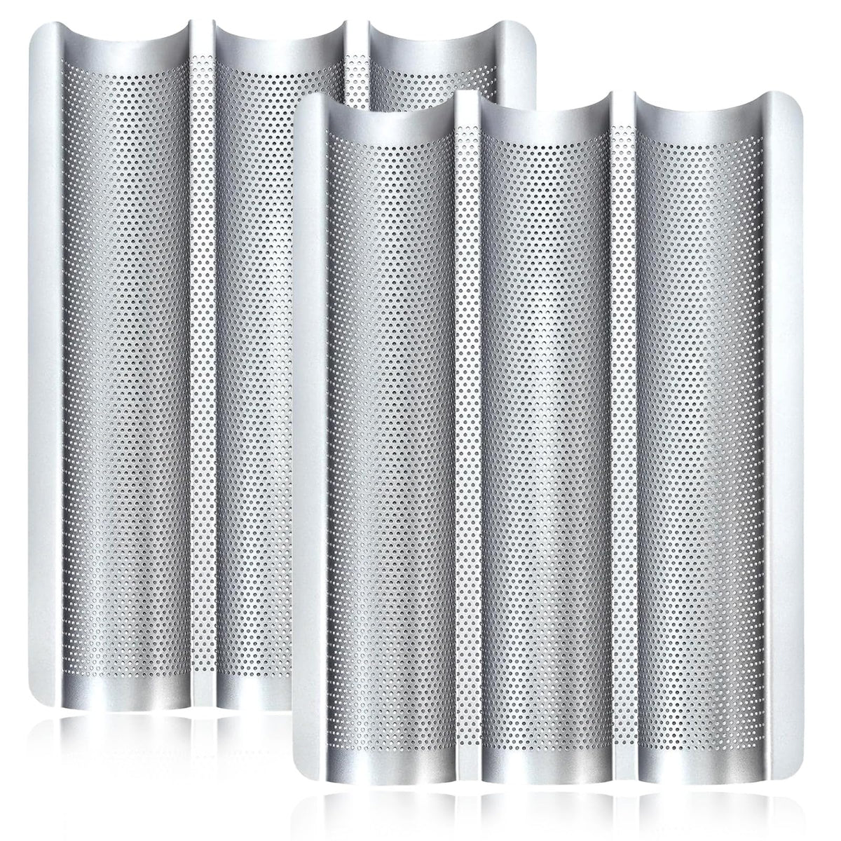 Baguette Pans for Baking 15" x 11", Carbon Steel 3 Loaf Nonstick Baguette Baking Tray for French & Italian Perforated French Bread Pan