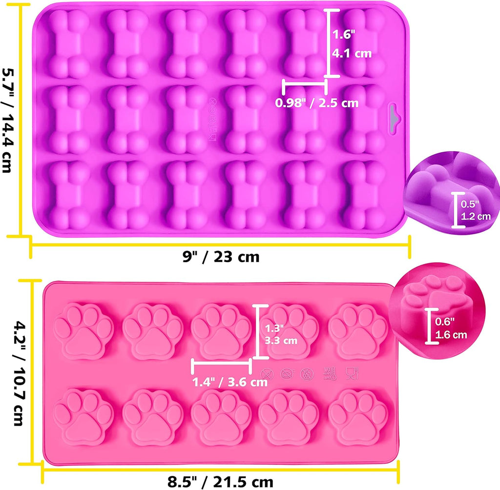 Anaeat Reusable Silicone Molds with Puppy Dog Paw and Bone Shaped, Flexible & Non-Stick Ice Cube Tray, Candy and Chocolate Making Mold for Homemade Baking Dog Treats, Jelly, Biscuit & Cupcake (2 Pack)