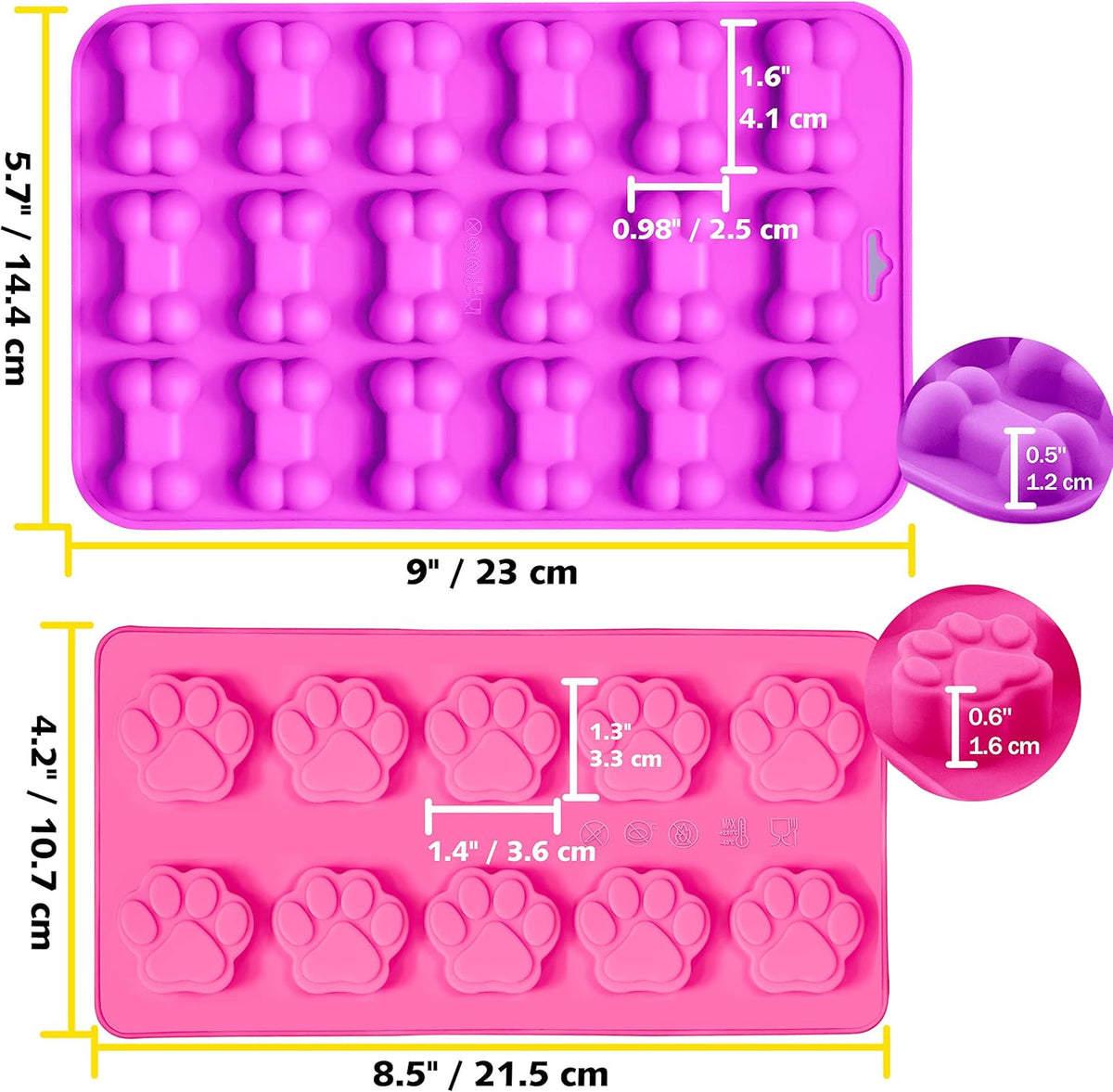 Anaeat Reusable Silicone Molds with Puppy Dog Paw and Bone Shaped, Flexible & Non-Stick Ice Cube Tray, Candy and Chocolate Making Mold for Homemade Baking Dog Treats, Jelly, Biscuit & Cupcake (2 Pack)