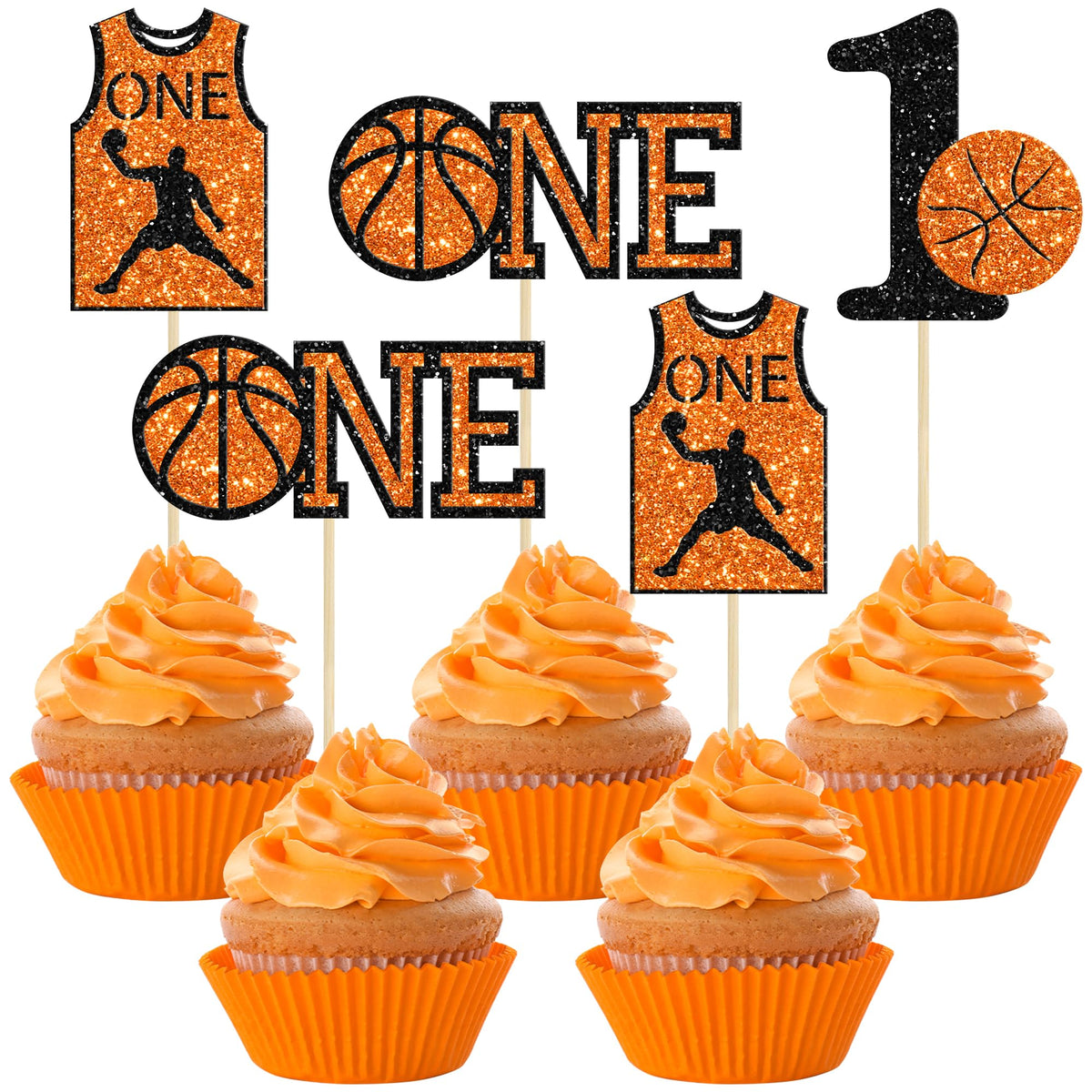 1Pc Basketball Happy Birthday Cake Topper Glitter Basketball Sports Theme Birthday Cake Pick for Theme Baby Shower Birthday Party Cake Decorations Supplies