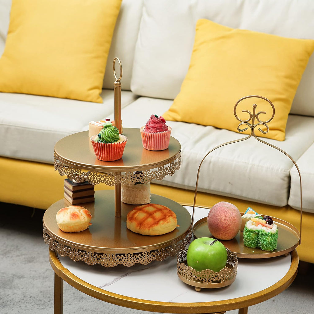 ZUMELER 9Pcs Metal Cake Stands Round Cake Stands Candy Fruite Display Plate Cupcake Serving Tower for Wedding Brithday Party Celebration Home Decoration,gold
