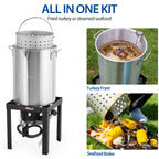 OuterMust 30 QT. Zestaw do smażenia indyka 50 000 BTU Carb Boil Pot z koszykiem i palnikiem, idealny do gotowania indyka, raków, krabów