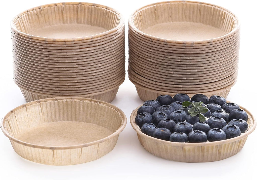 50pcs Paper Mini Tart Pans for Baking, mini pie tins 4Inch Mini Pie Pans, Non-stick, Unbleached, Disposable Quiche Baking Dish,Oven safe, Microwave safe