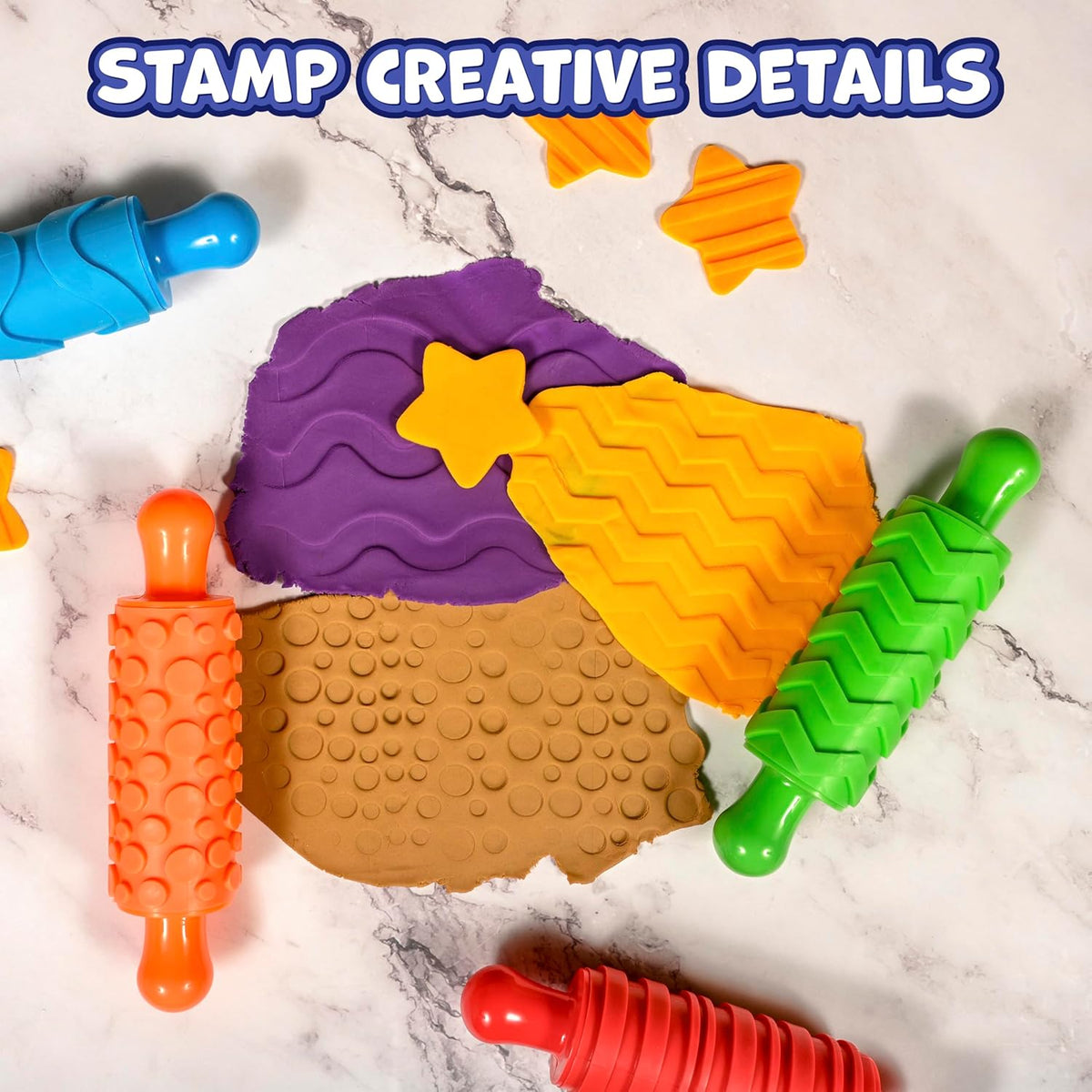 READY 2 LEARN Paint and Dough Texture Rollers | Set of 4 | Patterned Rolling Pins for Kids | Play Dough Accessories and Art Tools