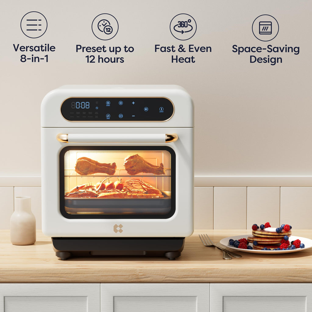 CIARRA 8 w 1 Air Fryer Steam Oven Countertop, 12L Mini Toaster Oven z parą, szybka para, Air Fry, pieczenie parowe, czyszczenie parą, pieczenie, suszenie, fermentacja, biały
