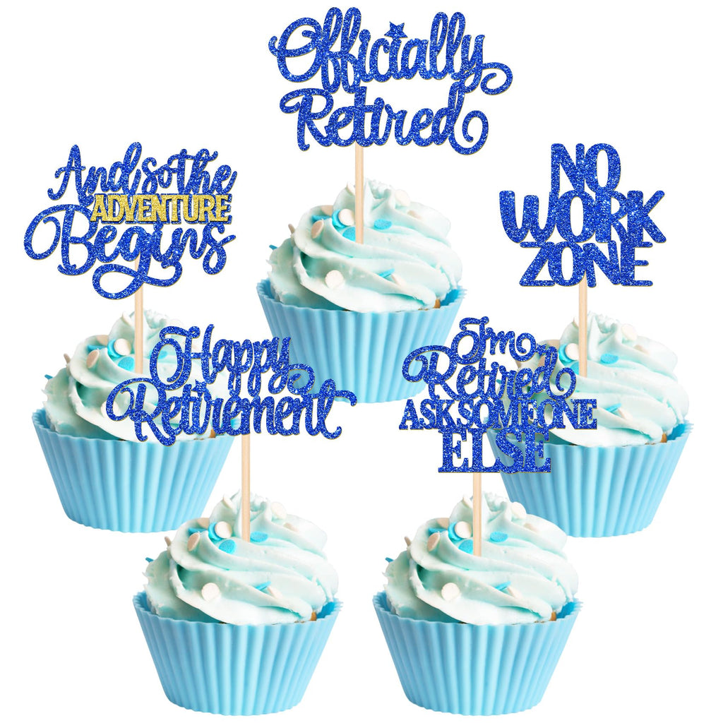 30 PCS Happy Retirement Cupcake Toppers Officially Retired No Work Zone Adventure Begins Cupcake Picks for Retirement Theme Farewell Birthday Party Cake Decorations Supplies Black
