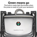 Сендвічниця Hamilton Beach Panini Press та електричний гриль для приміщень із кришкою, що замикається, відкривається на 180 градусів для будь-якої товщини кесадільї, бургерів тощо, антипригарні решітки 8" x 10", хром (25460AG)