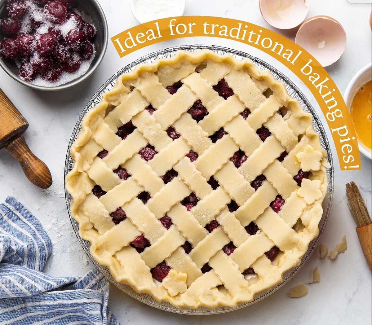 9" Aluminum Foil Pie Tins (25 Pack), Disposable Aluminum Pie Pans, Foil Pans for Baking, Cooking, Freezer Safe, Round Foil Pans, Foil Plates Perfect for Quiche, Tarts, Pies, & Takeout Spare Essentials