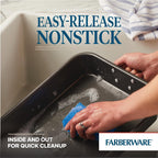 Farberware Bakeware Nonstick Steel Roaster with Flat Rack, 11-Inch x 15-Inch, Gray