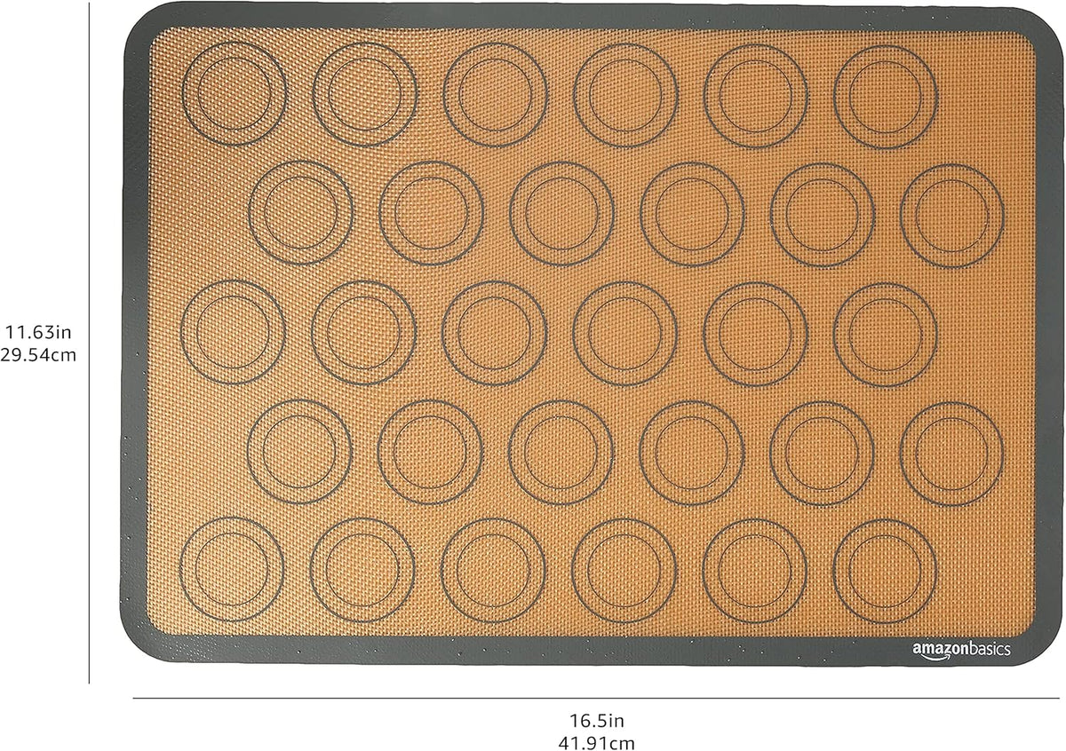 Amazon Basics Silicone Baking Mat for Macarons, Non-Stick, Food Safe, 16.5" x 11.6", Beige/Gray, Pack of 2