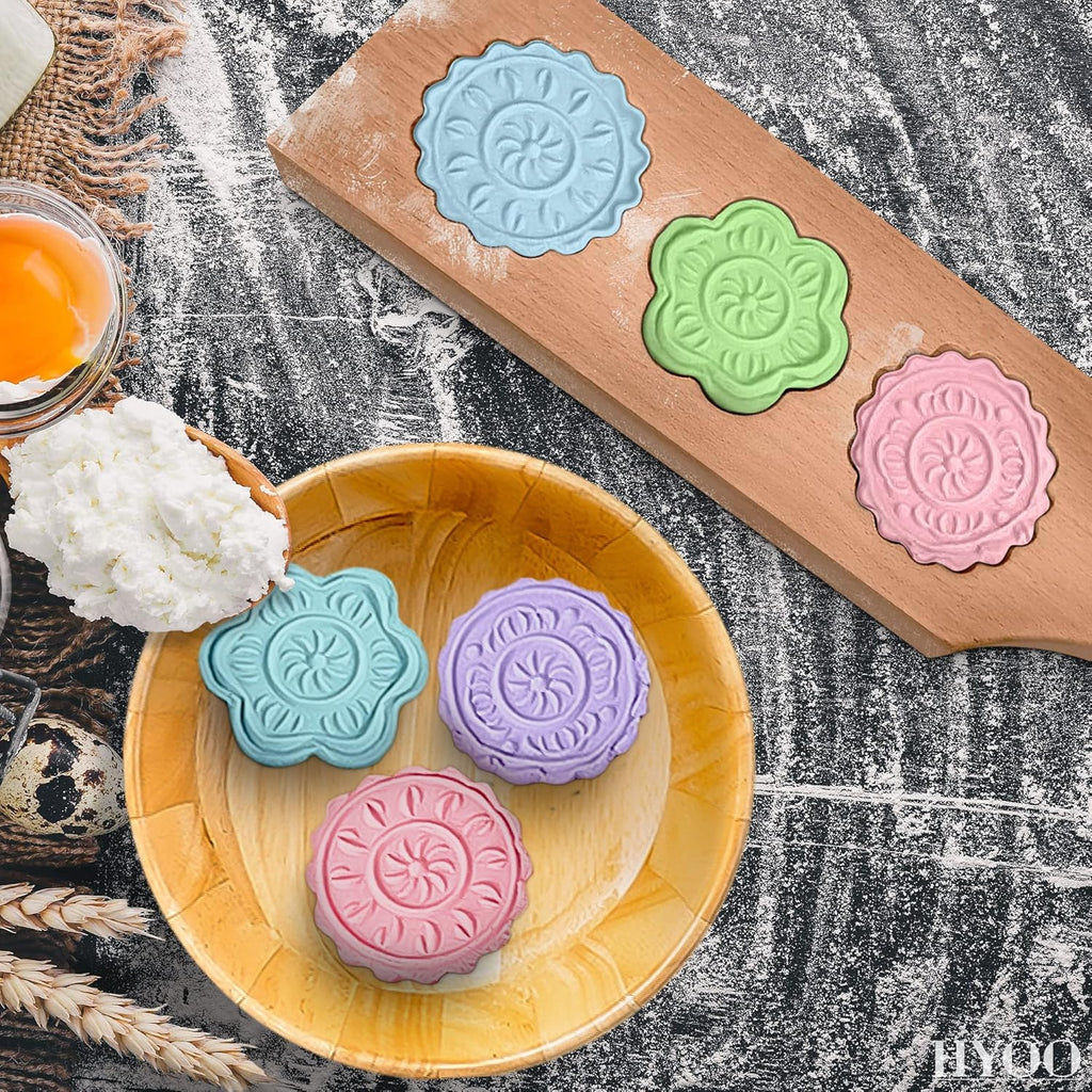 Wooden Cookie Molds for Baking - Moon Cake Molder Cookie Stamps Chinese Mooncake Mold - 3 Wooden Flowers Cookie Stamp Baking Moon Cake Mold for Muffin, Chocolate Mold Pie Stamps Dough Butter