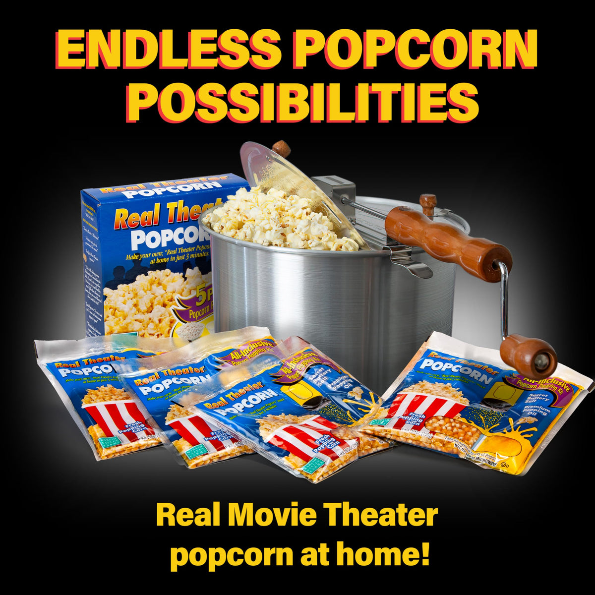Maszyna do popcornu Wabash z ziarnami - srebrna, Metal Gear Popcorn Maker, szybka i łatwa w użyciu maszyna do popcornu dla miłośników popcornu, 6 litrów