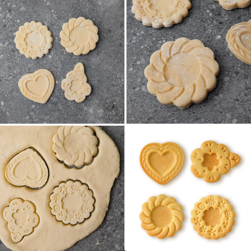Cookie Stamps Set of 4, Cookie Press Mold, Decorating Supplies for DIY Baking, Cake, Pastry, Easy to Use-Flower Heart