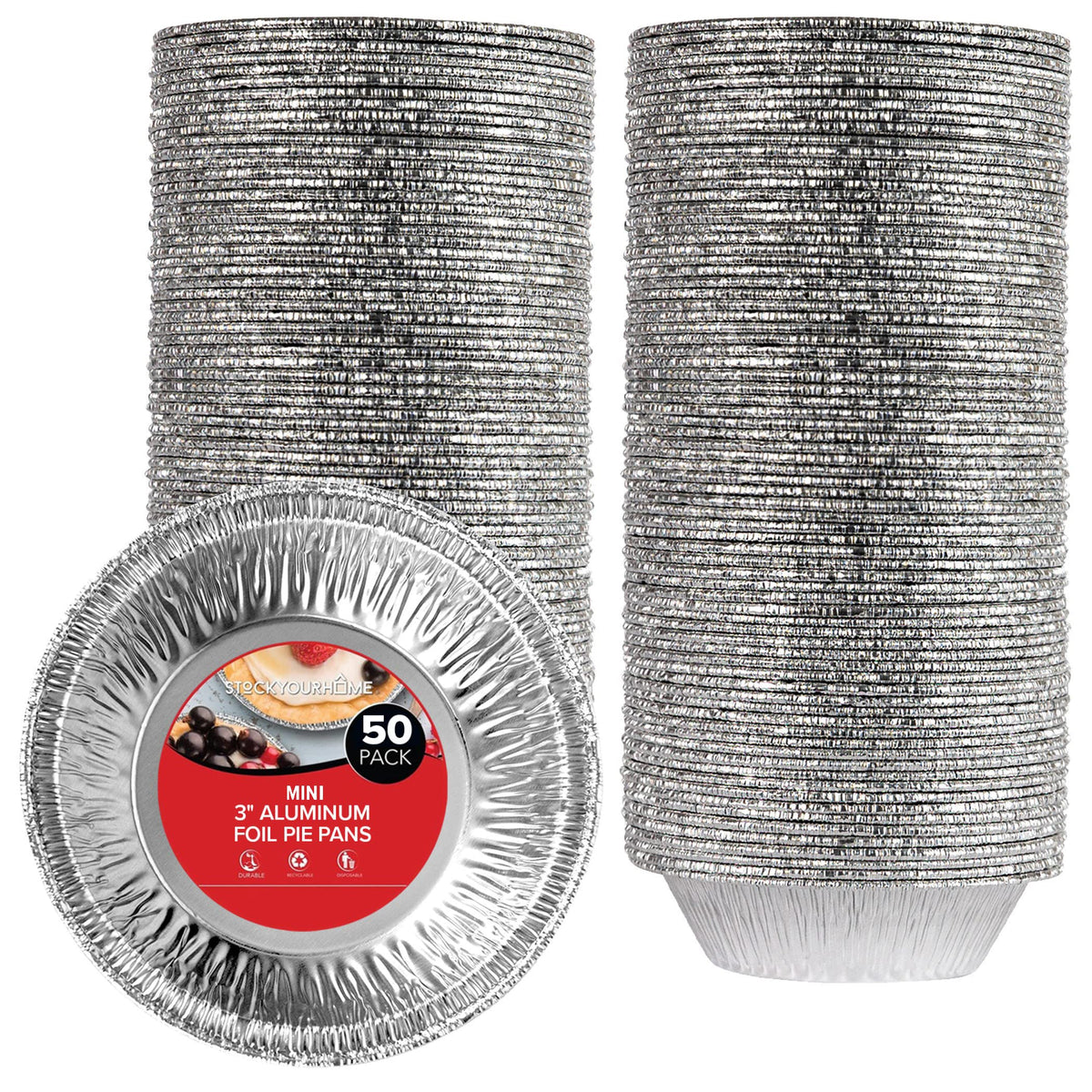Stock Your Home 6 Inch Aluminum Foil Pie Pans (50 Count) – Disposable & Recyclable Mini Tins for Bakeries, Cafes, Restaurants – Durable Pans for Baking, Fruit Tarts, and Quiche
