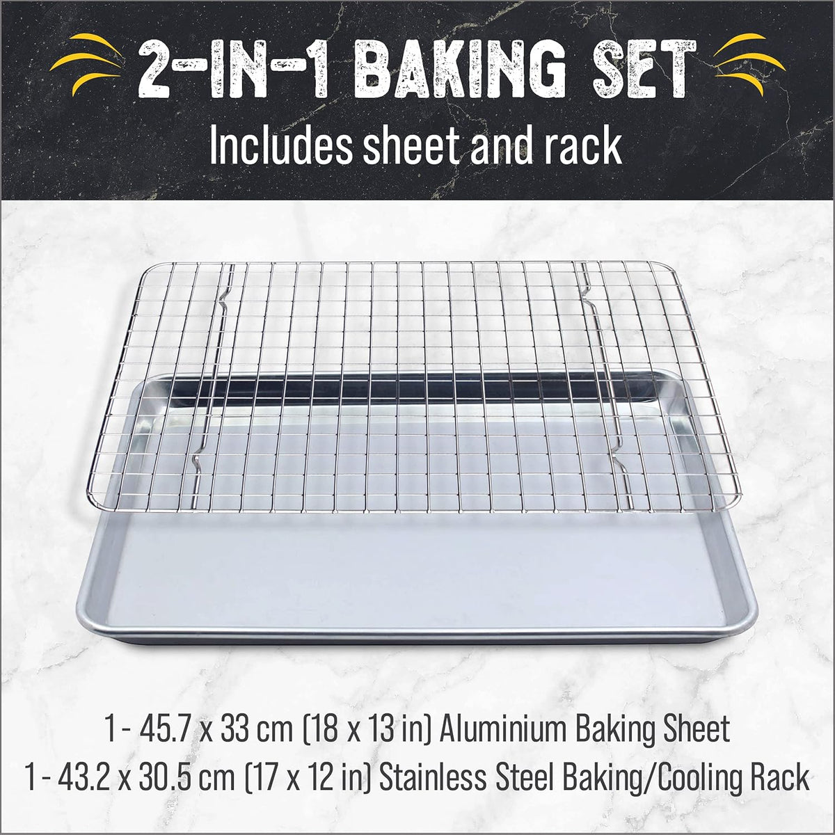 Checkered Chef Baking Sheet Pan and Cooling Rack - Half Sheet, 18" x 13" Aluminum Cookie Sheets and Stainless Steel Wire Rack for Baking