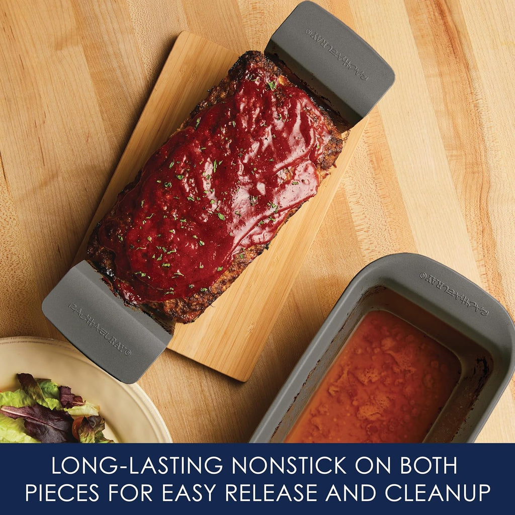 Rachael Ray Bakeware Meatloaf/Nonstick Baking Loaf Pan with Insert, 9 Inch x 5 Inch, Gray