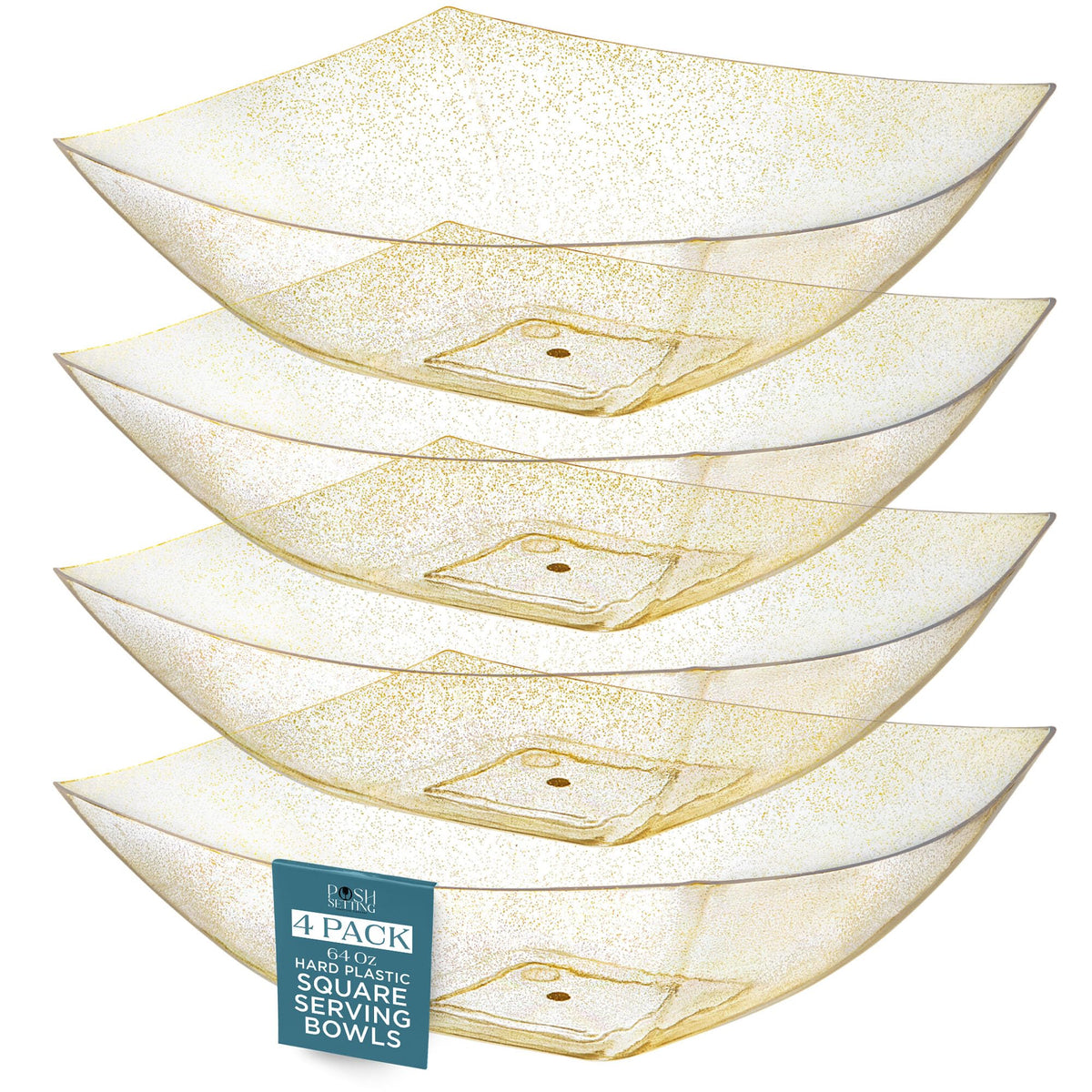 Posh Setting - Clear Plastic Serving Bowls for Party (8oz - 4 Pack) Square, Disposable, Salad & Fruit Bowls for Party Table, Candy Containers for Candy Buffet