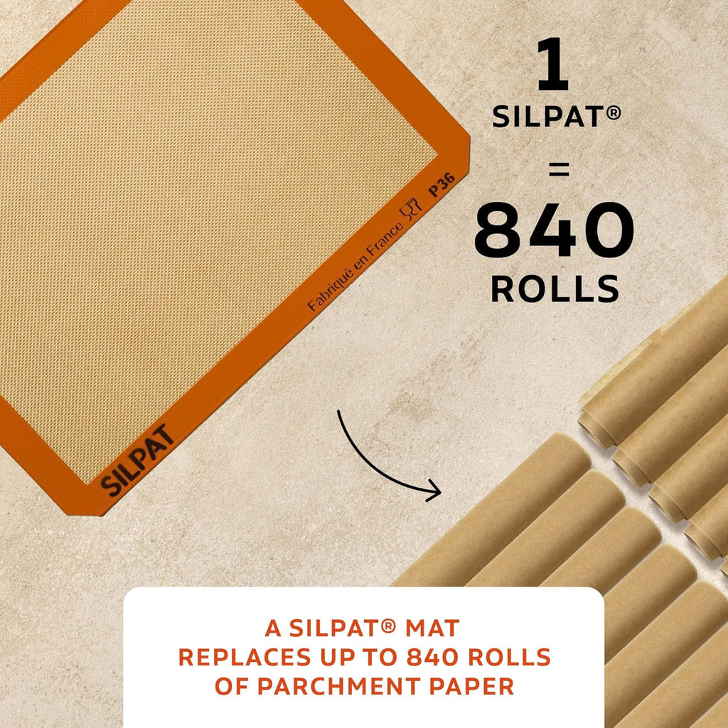 Silpat Premium Non-Stick Silicone Baking Mat, Half Sheet Size, 11-5/8 x 16-1/2, Orange