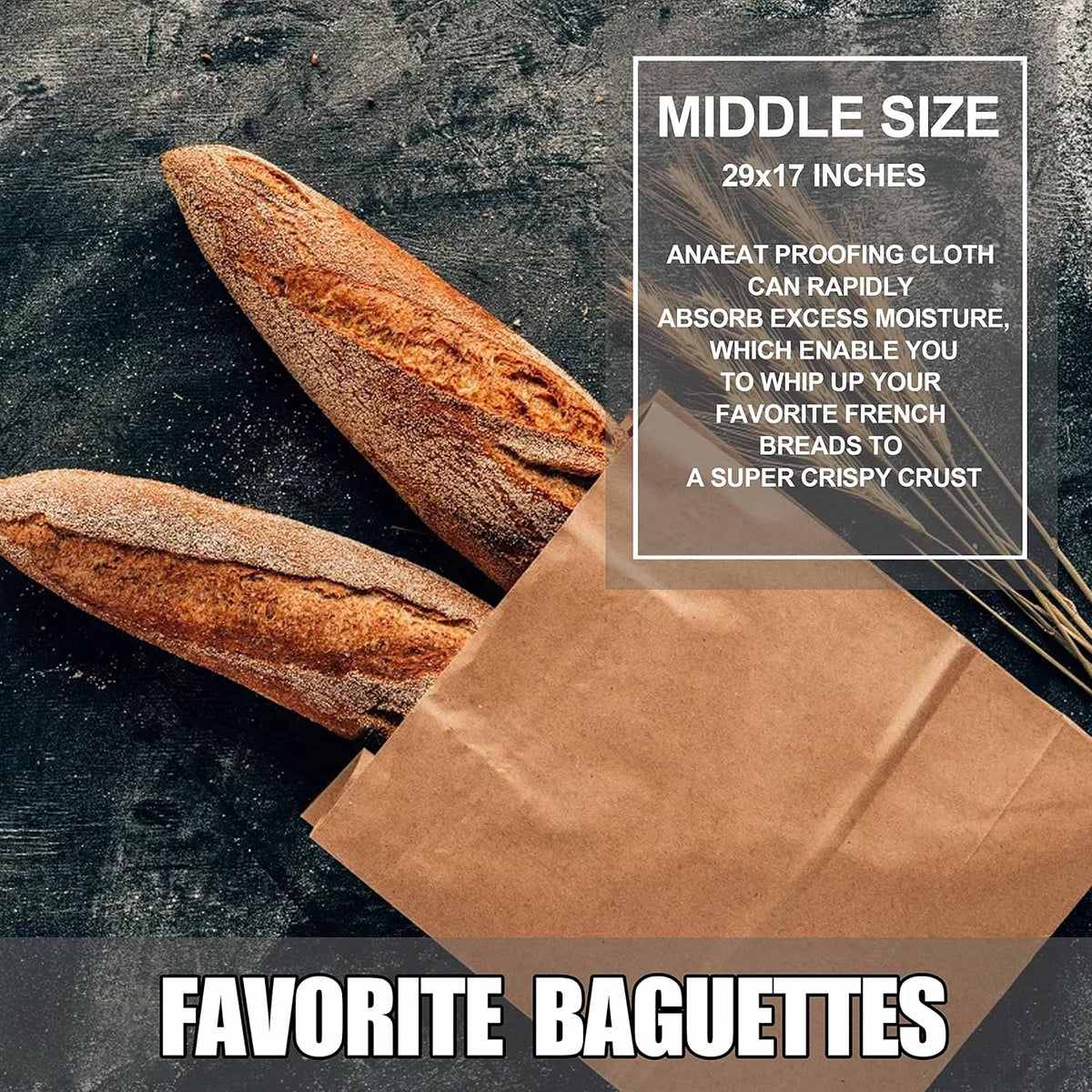 Anaeat Nonstick French Baguette Bread Pan with Thick Professional Proofing Cloth Dough Couche - Long Sourdough Bread Baking Pan Tray for Professional & Home Baker, Perforated Loaves Bake Mold Supplies