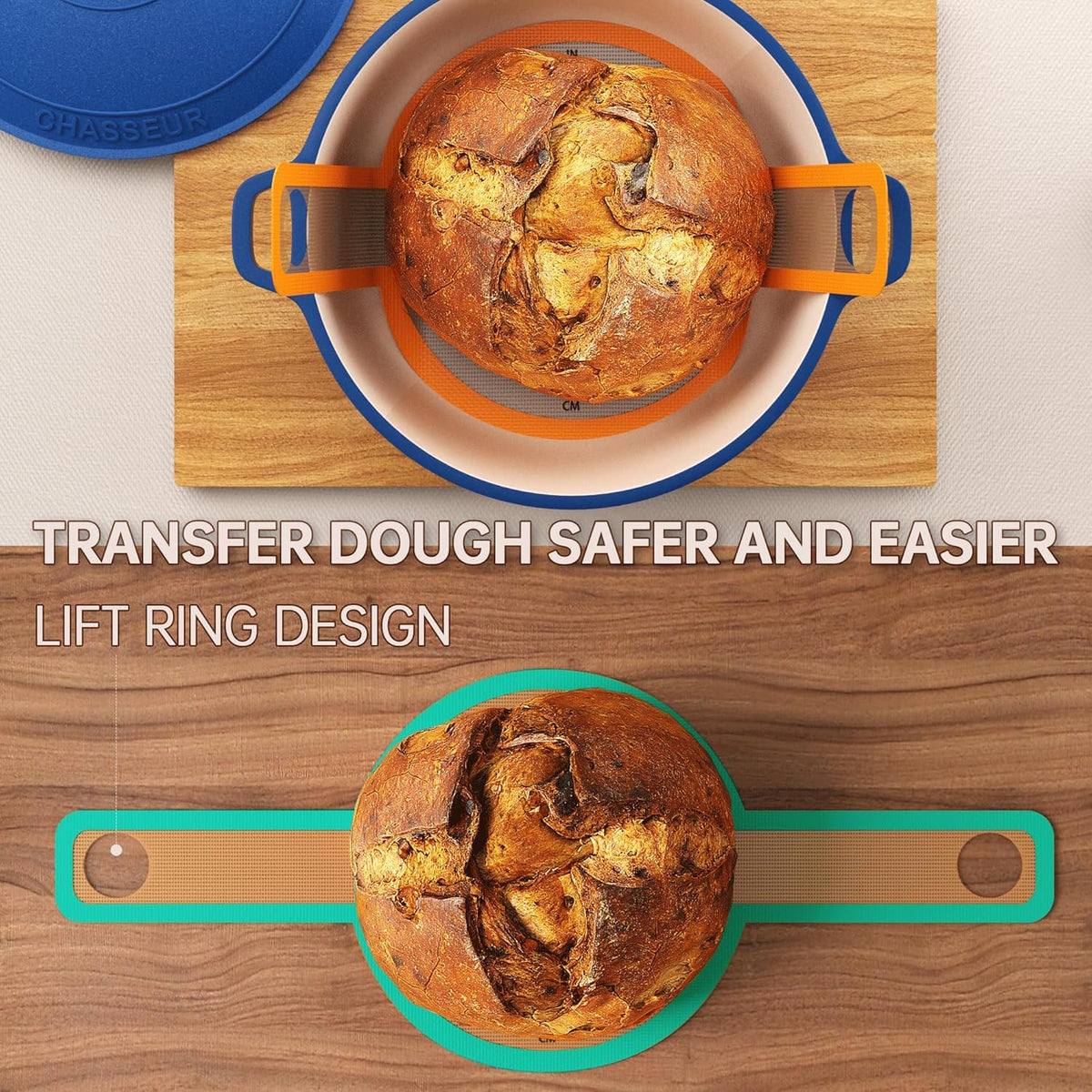 GUYDREMAT Bread Sling - Perfect Silicone Baking Mat for Sourdough Bread Baking – Superior Cast in Iron Dutch Oven Liner, 2 Pieces with Storage Band in GUY DREAM Classic Pack