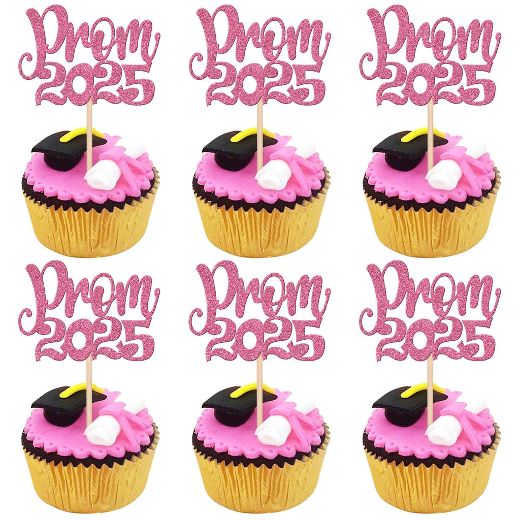 24 PCS 2025 Graduation Cupcake Toppers Glitter Diploma Congrats Grad Cap Cupcake Picks Class of 2025 Cake Decorations for 2025 Graduation Theme Party Supplies Pink