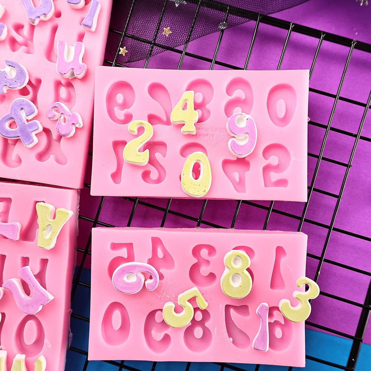 Letters Molds and Numbers Molds, Silicone Fondant Mold Chocolate Molds, 0-9 Number and 26 Letters Silicone Molds for Baking Desserts and Cake Decoration (4 pack)