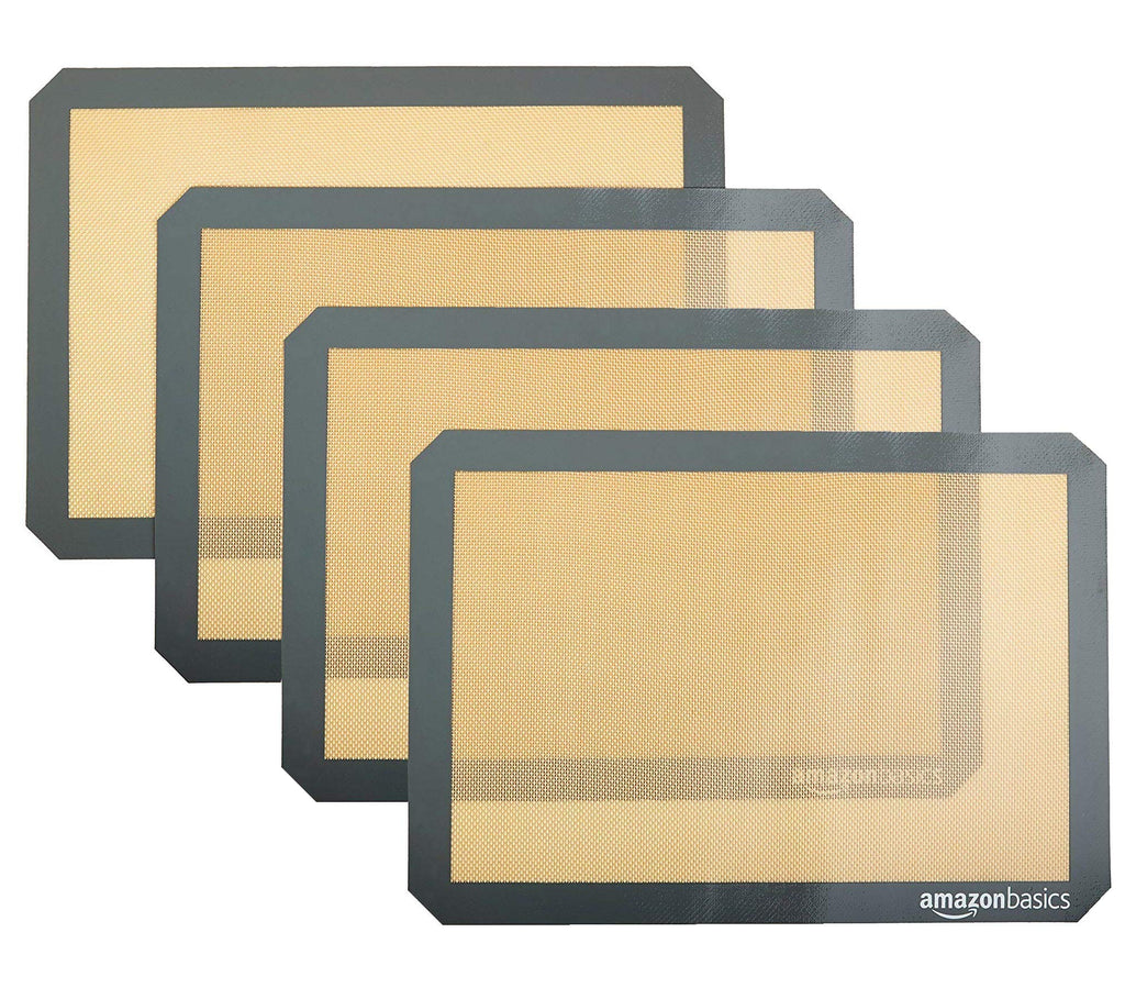 Amazon Basics Silicone Baking Mat for Macarons, Non-Stick, Food Safe, 16.5" x 11.6", Beige/Gray, Pack of 2